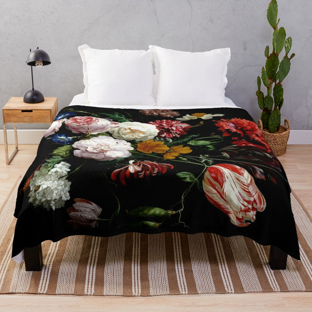 Plush blanket featuring a floral still life inspired by Dutch art