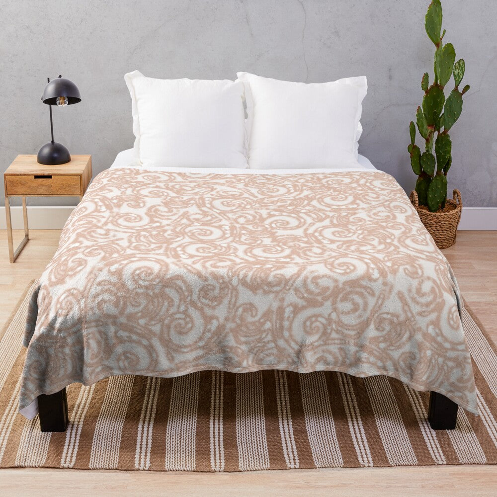 Soft and plush beige blanket with abstract winter wonderland pattern