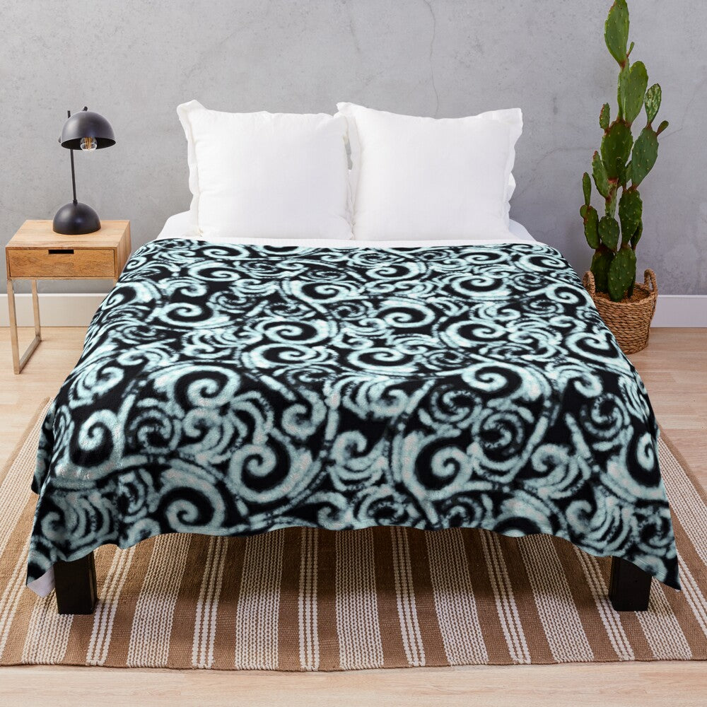 Black and white abstract watercolor pattern plush blanket