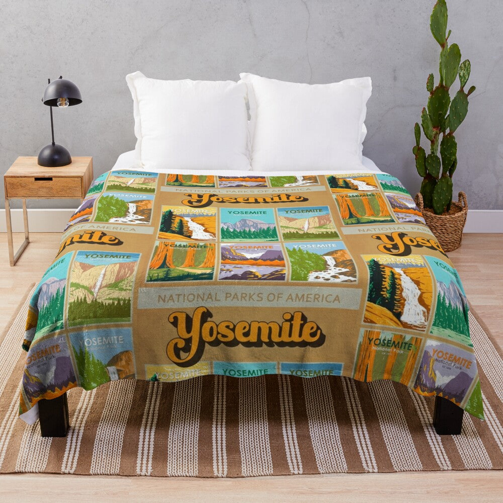 Yosemite National Park Landmark Collage Plush Blanket