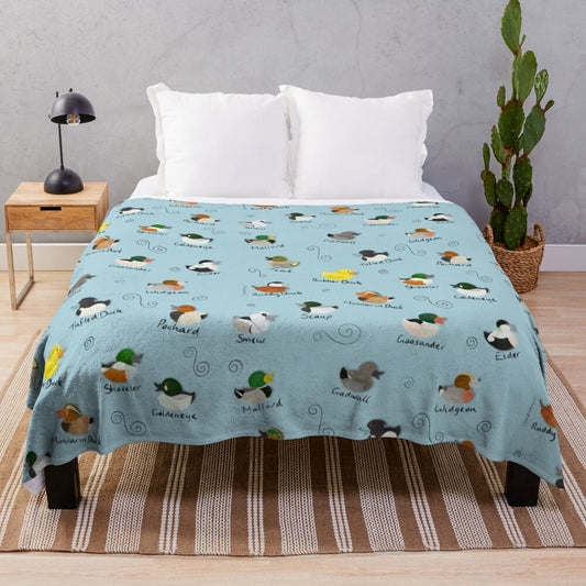 Plush blanket featuring a colorful pattern of British ducks