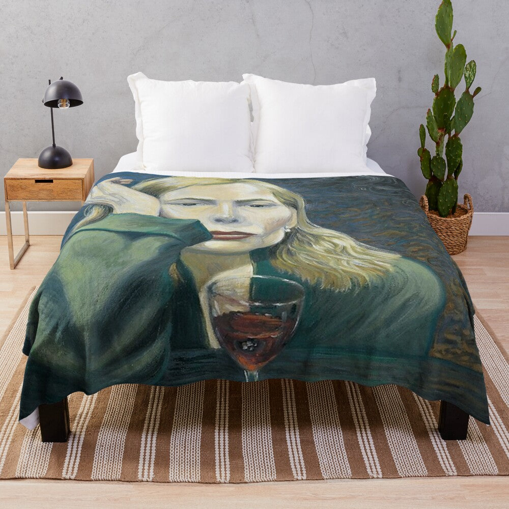 Joni Mitchell inspired plush blanket featuring a digital collage portrait of the folk music legend