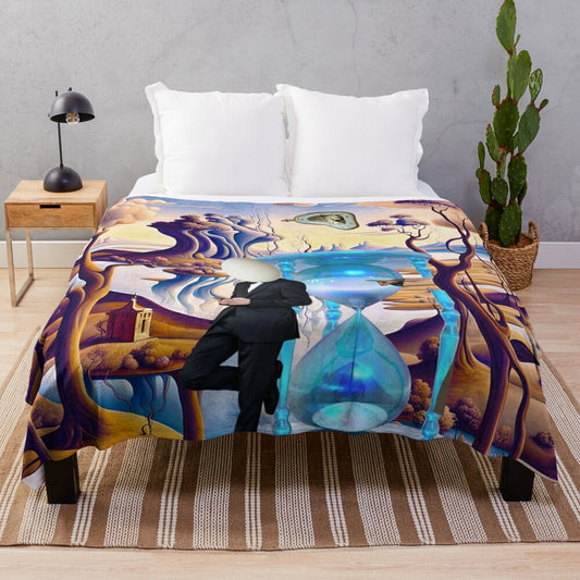 Surreal plush blanket with psychedelic, dreamlike pattern