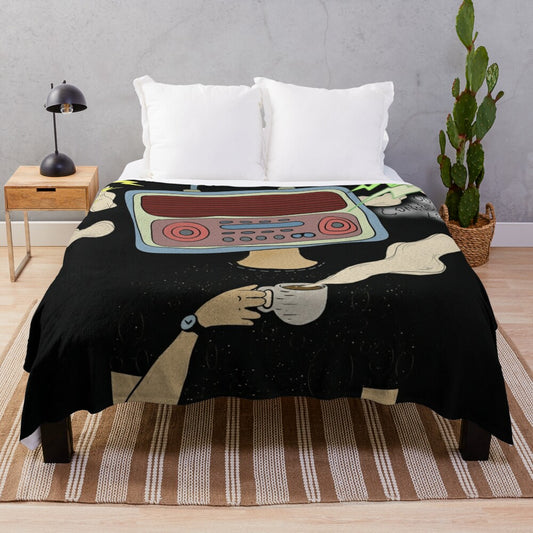 Radiohead-themed plush blanket with vintage/retro design