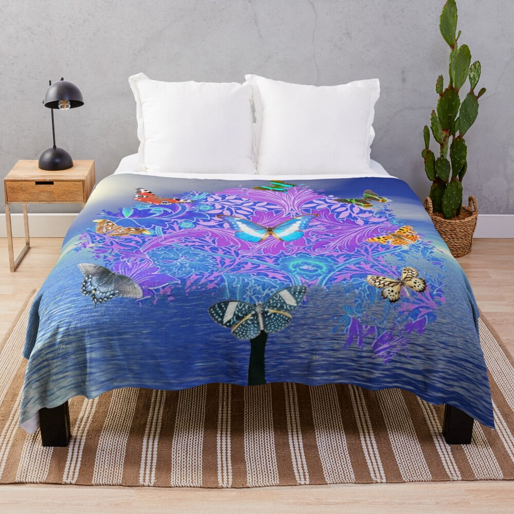 Colorful butterfly tree pattern plush blanket