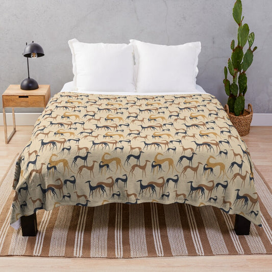 Galgos in brown plush blanket for greyhound and sighthound pets