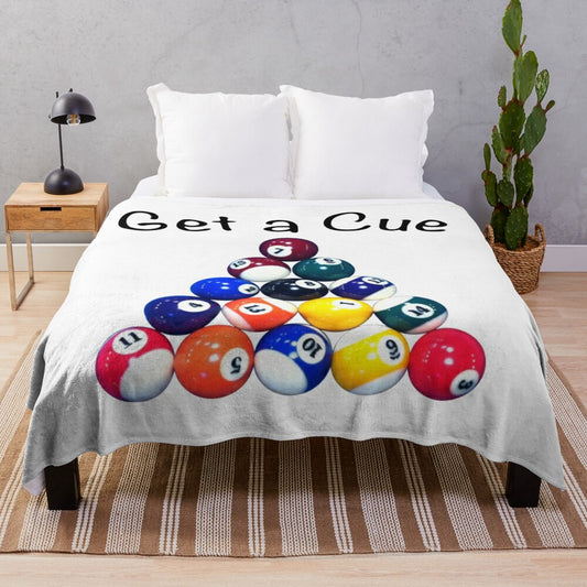 Soft, plush blanket featuring a cue design for snooker and billiards enthusiasts