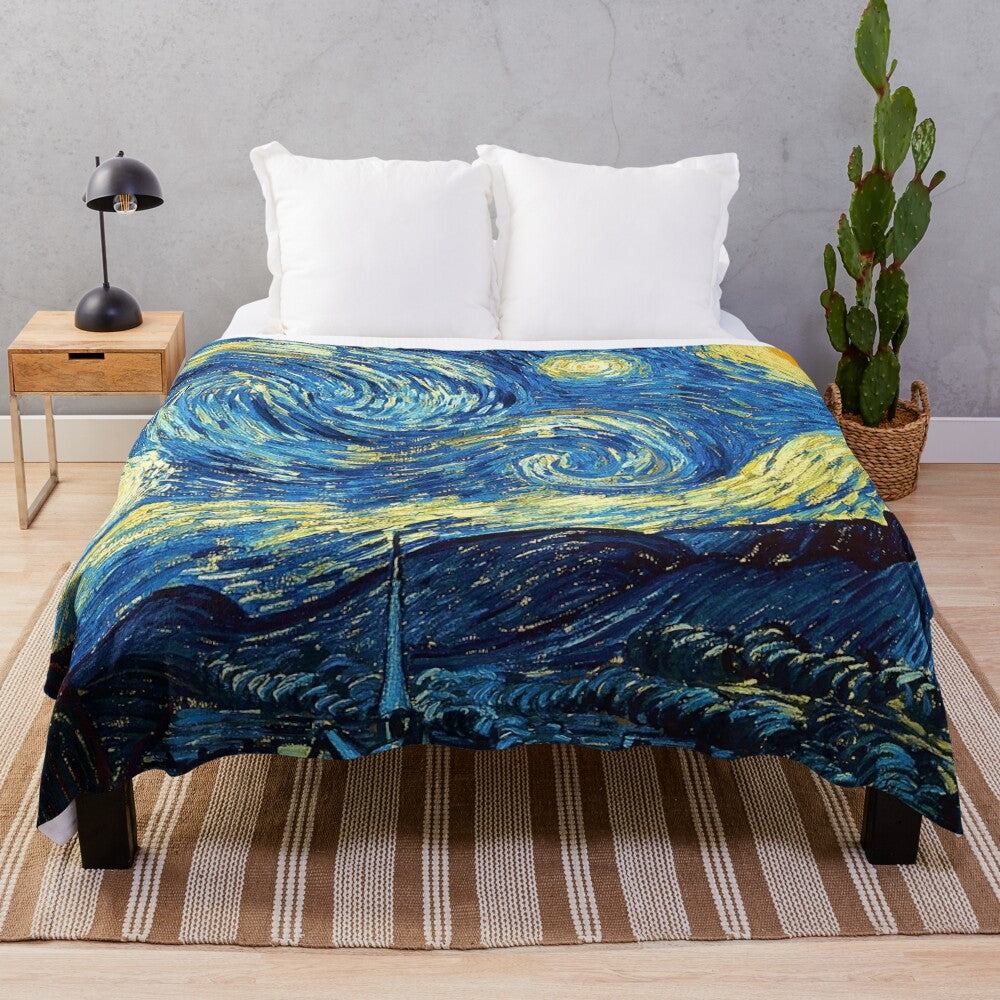 Plush blanket featuring Vincent Van Gogh's famous Starry Night painting