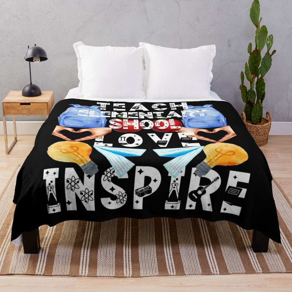 Plush blanket with text 'Teach, Love, Inspire' for teachers and educators