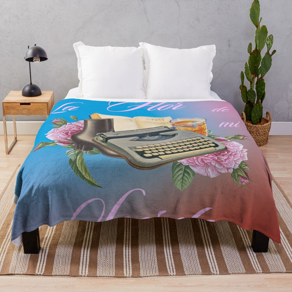 Vintage-inspired plush blanket featuring "The Flower of My Secret" design