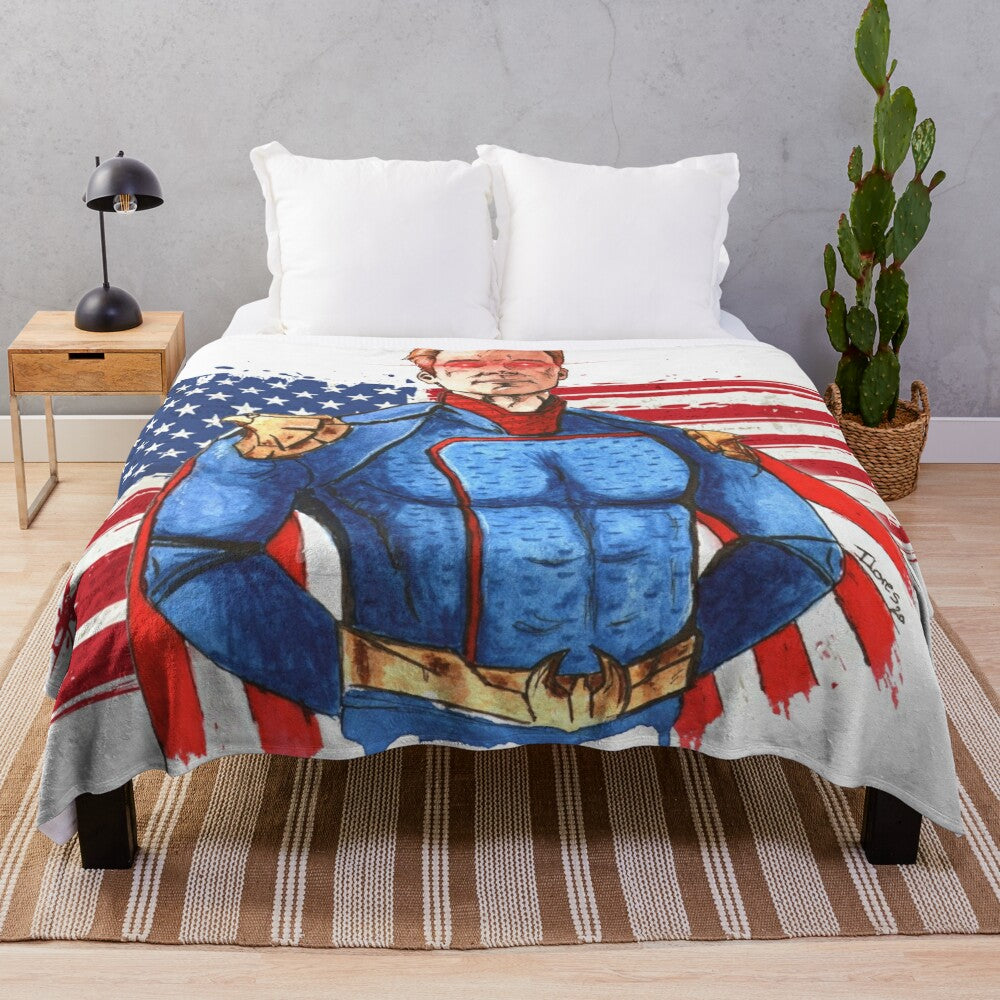 Superhero-inspired plush blanket with vibrant comic book design