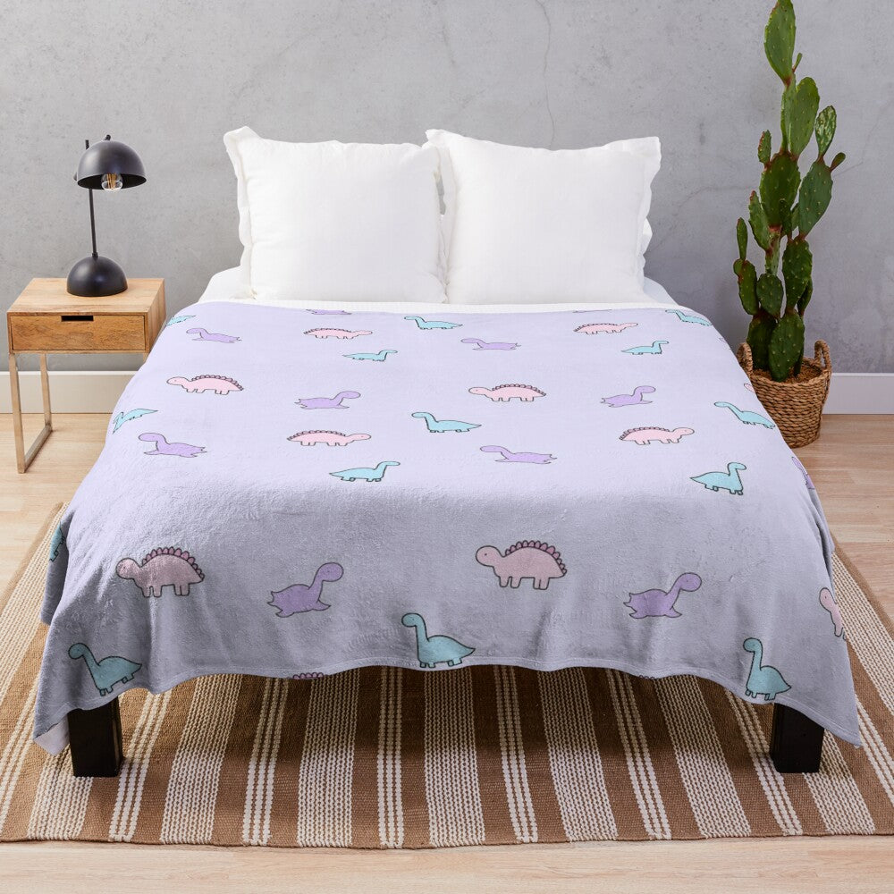 Colorful dinosaur print plush blanket