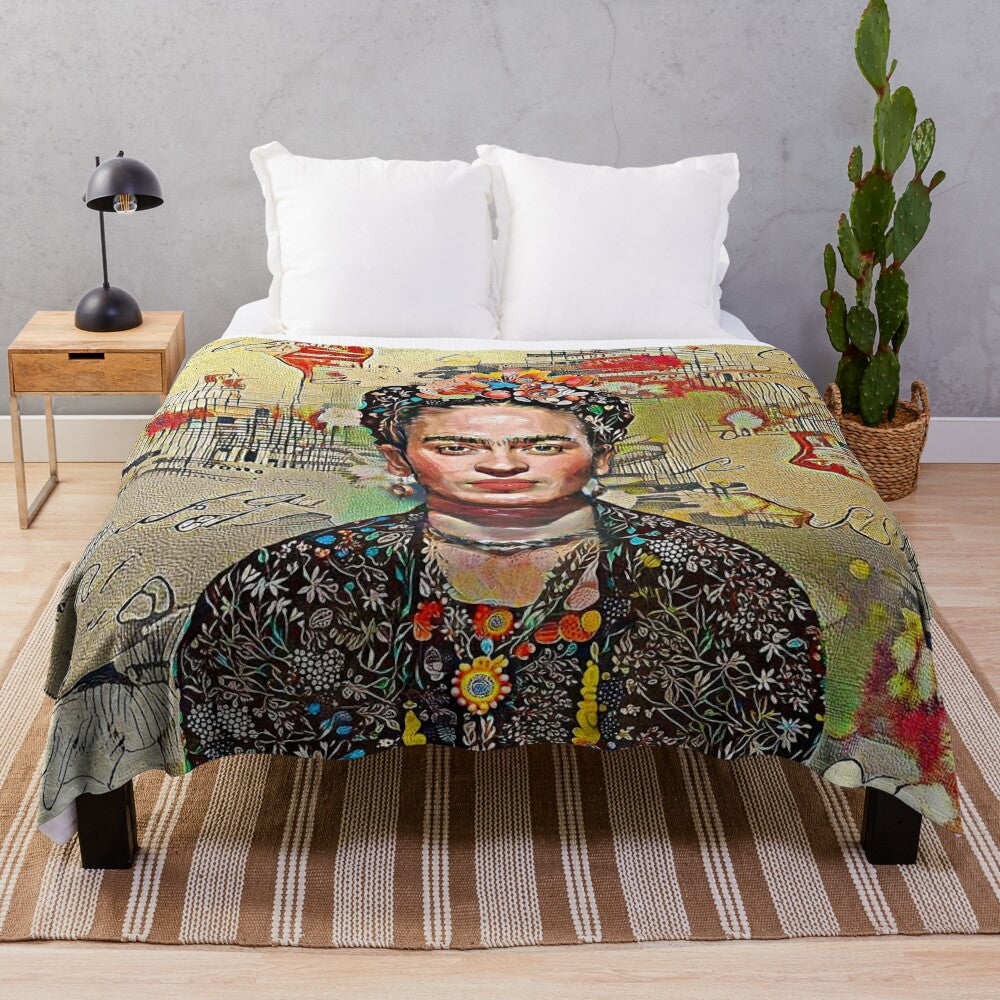 Frida Kahlo inspired plush blanket