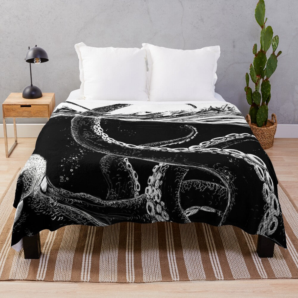 Kraken sea monster graphic plush blanket