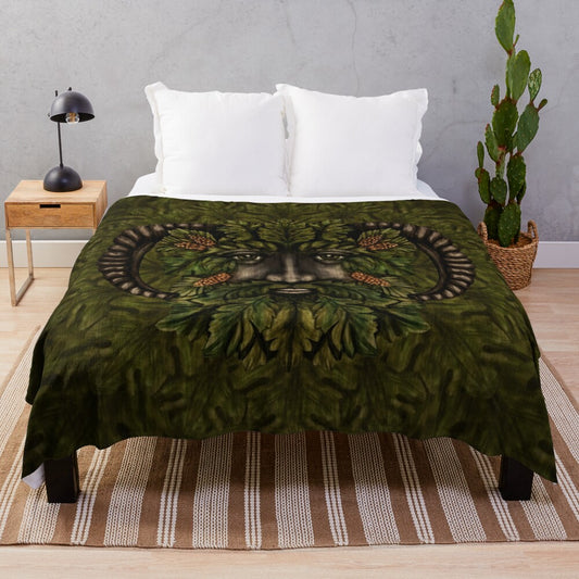 Plush blanket featuring the mythical Greenman, a symbol of nature and fertility in Celtic mythology