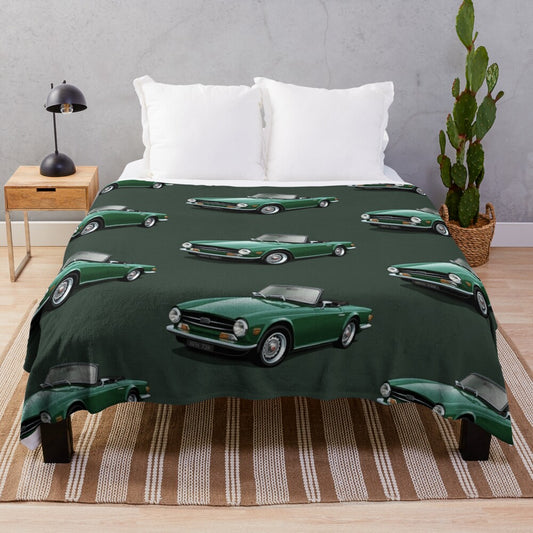 Triumph TR6 inspired plush blanket in dark green