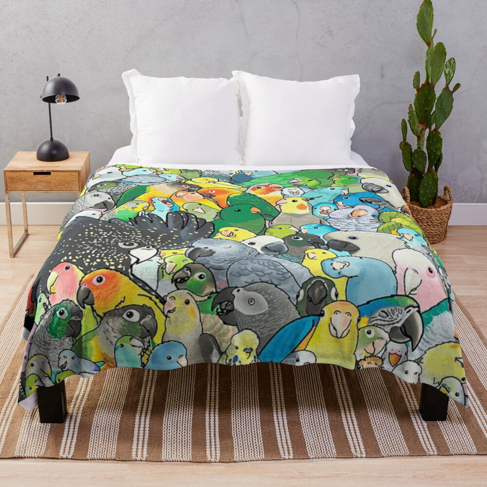 Colorful parrot themed plush blanket