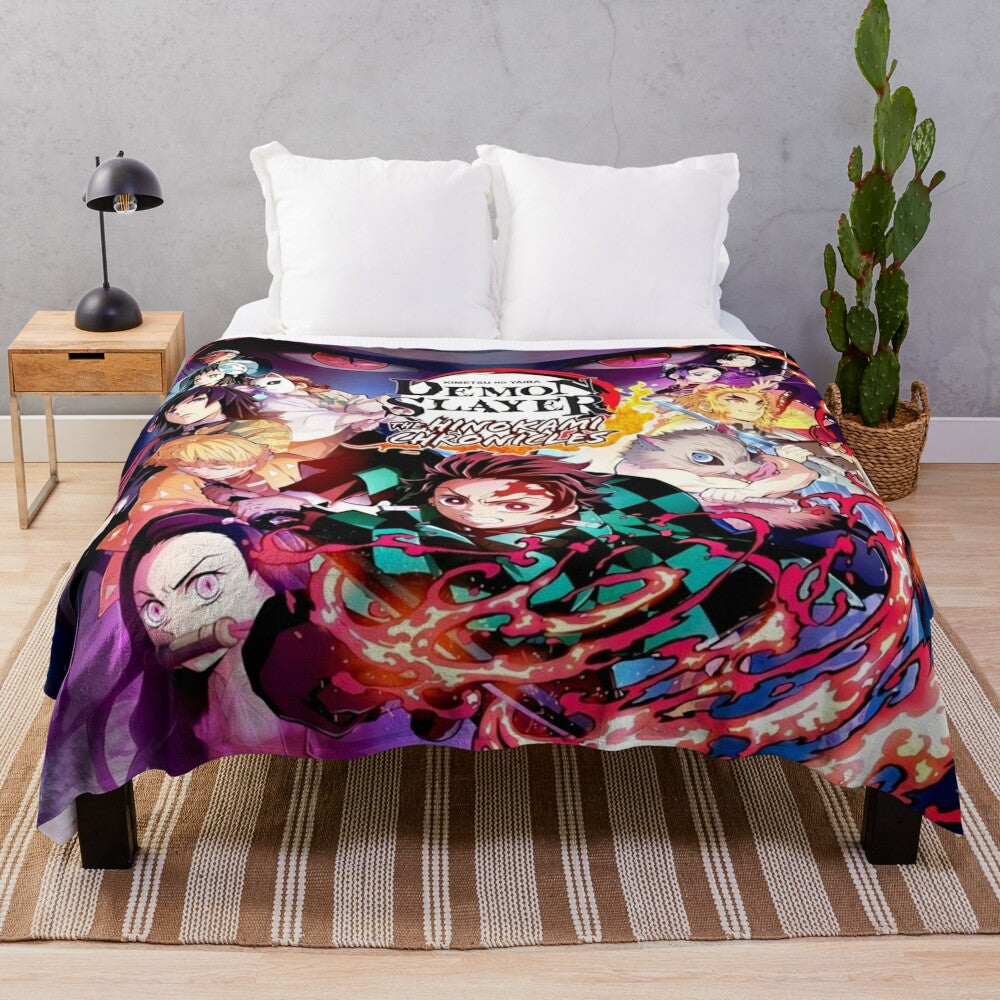 Anime-inspired slayer plush blanket featuring demon artwork