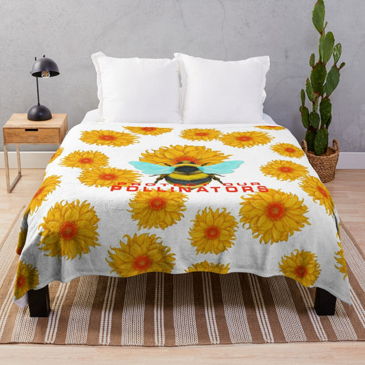 Bumblebee and daisy floral design plush blanket