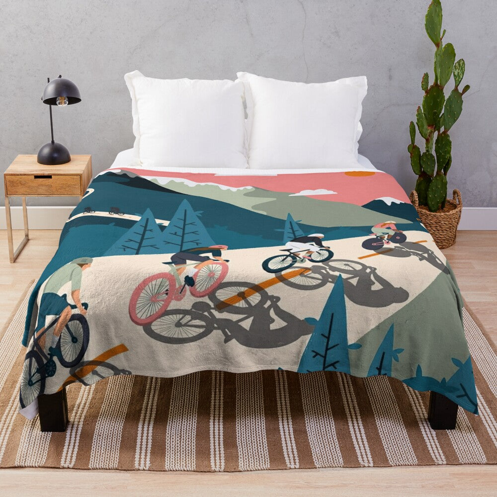 Vintage Cycling Art Plush Blanket