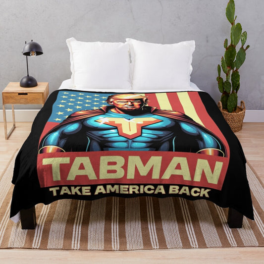 Donald Trump 2024 American flag superhero design plush blanket