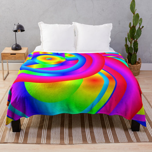 Colorful abstract plush blanket with a modern, psychedelic design