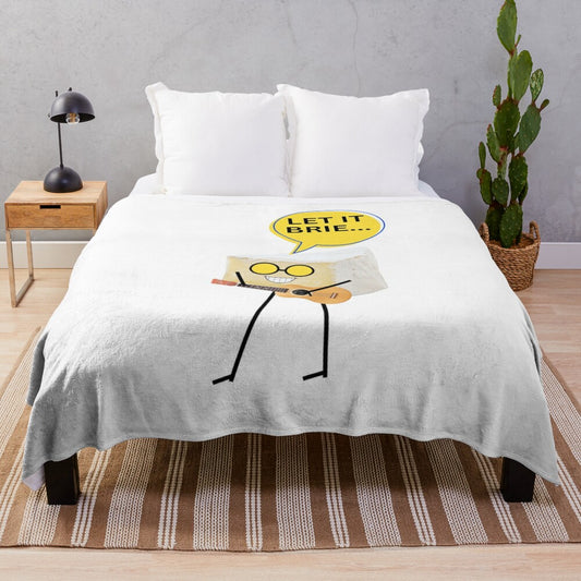 Cozy plush blanket featuring a musical cheese pun design