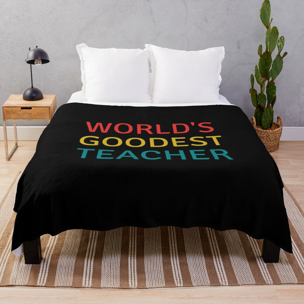 Vintage-style plush blanket with "World's Goodest Teacher" text design