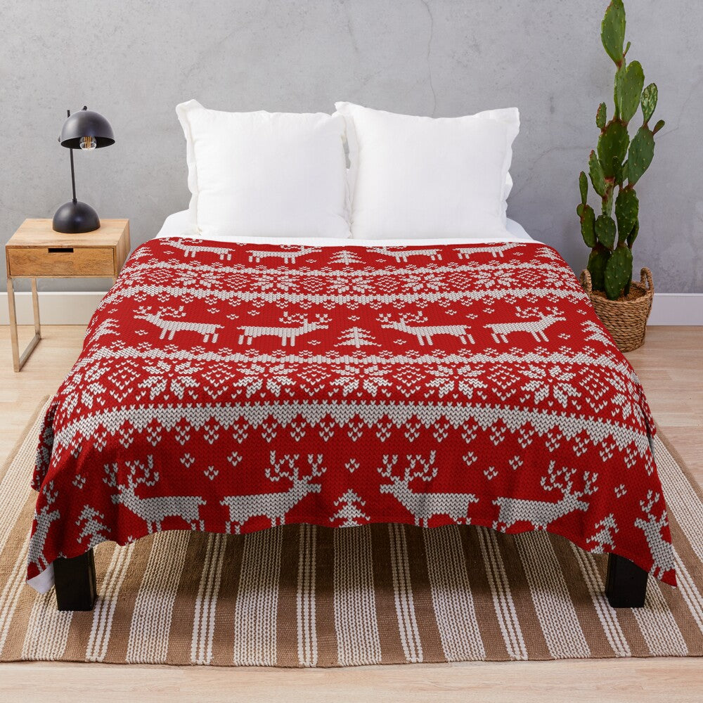 Scandinavian deer pattern plush blanket