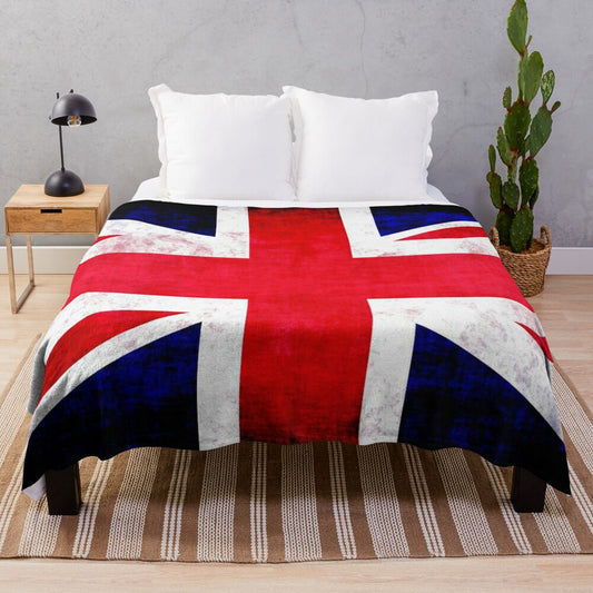 Large vintage-style plush blanket featuring the Union Jack flag of the United Kingdom