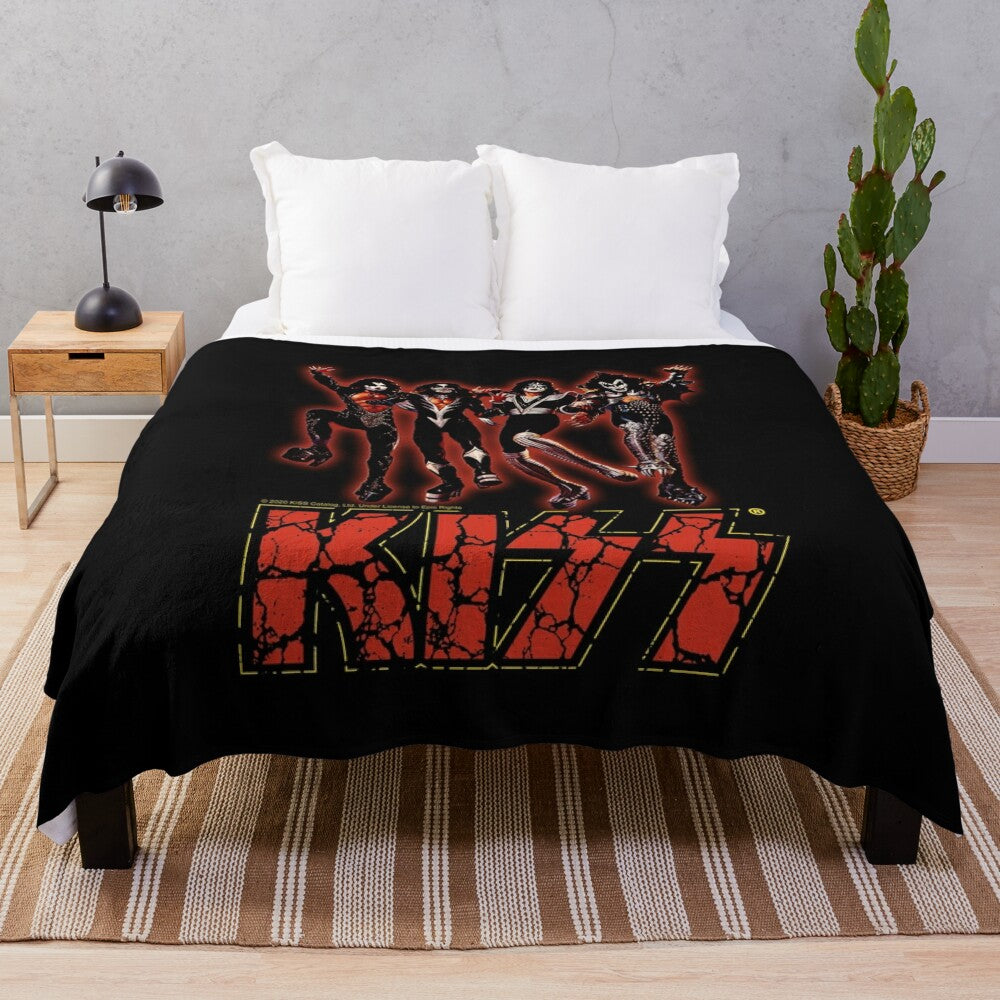 KISS band plush blanket featuring the iconic KISS logo and band members