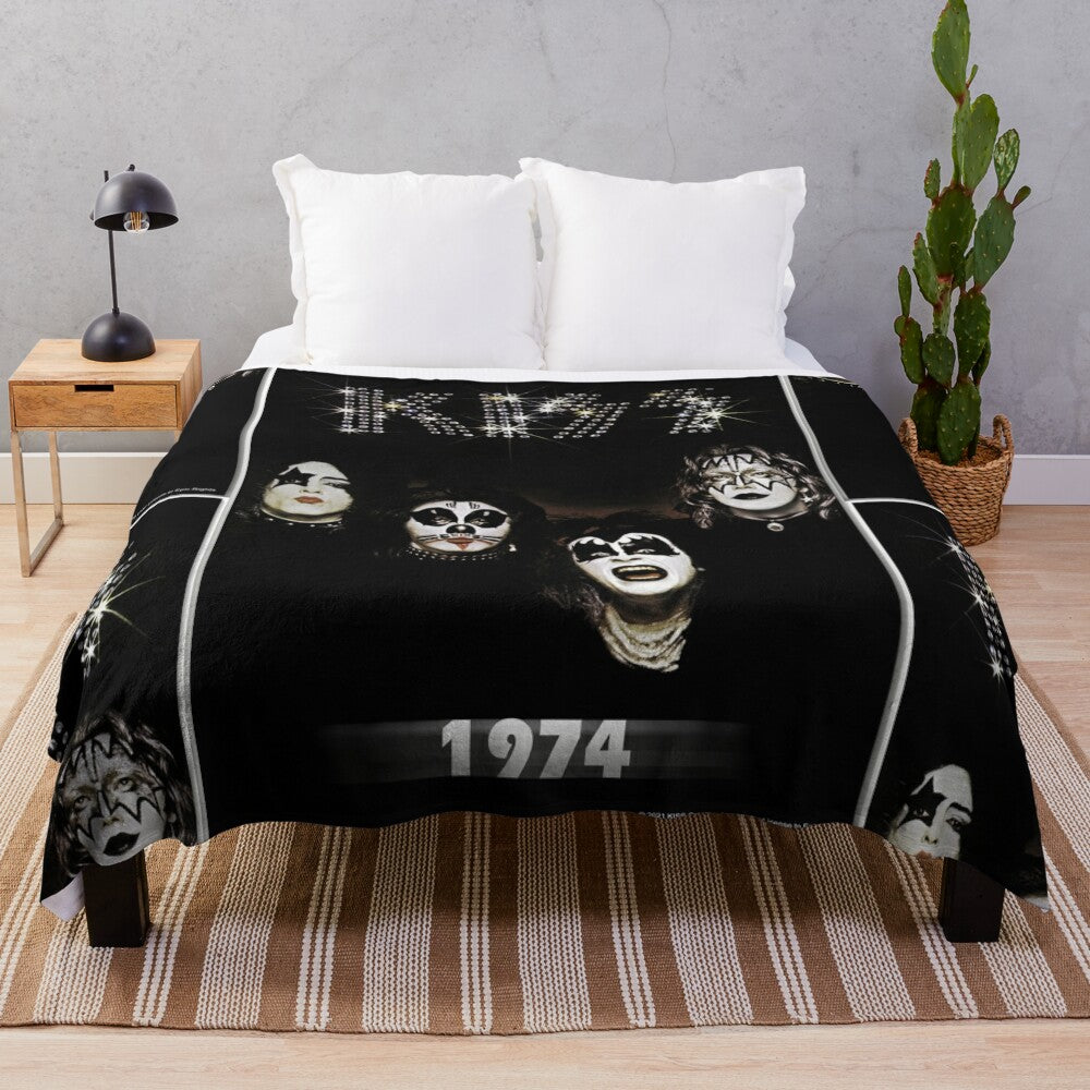 KISS band inspired plush blanket featuring their 1974 album cover