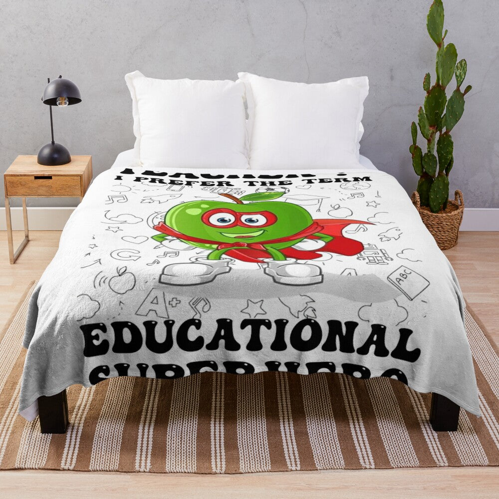 Educational superhero teacher plush blanket