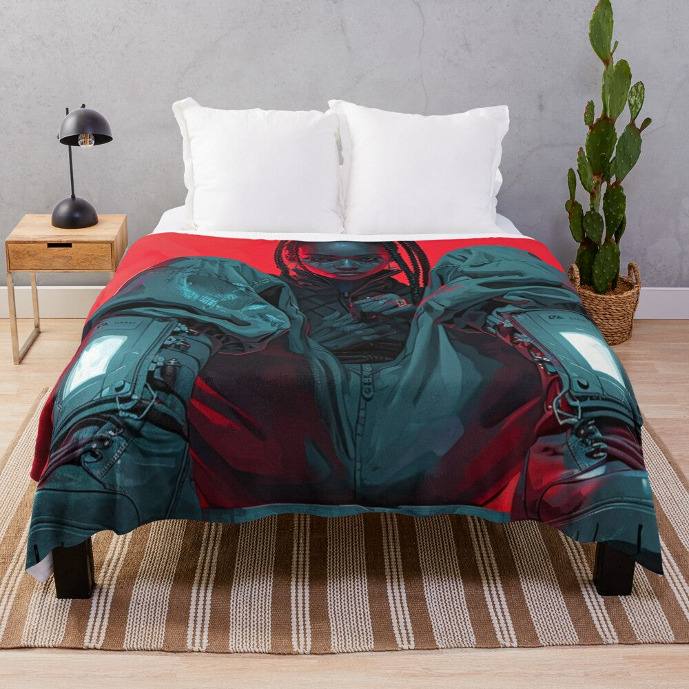 Plush blanket with vibrant moorish-inspired graphic design