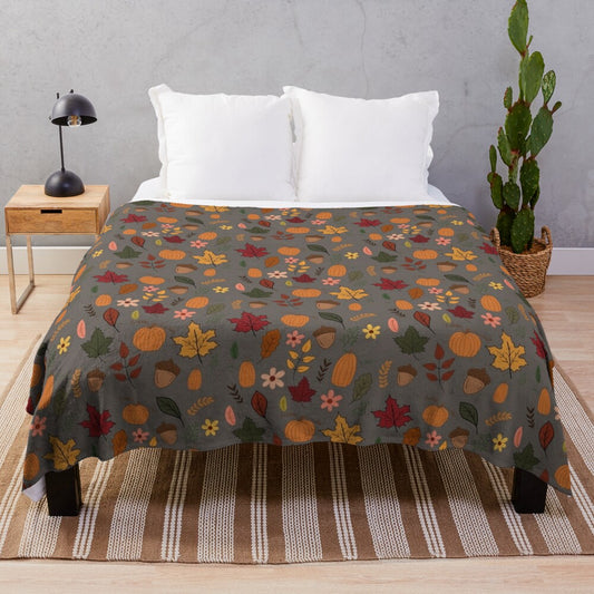 Pumpkins and autumn leaves plush blanket