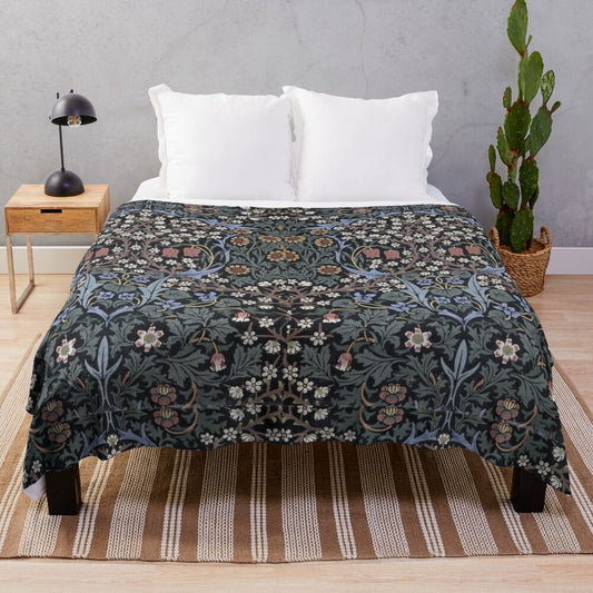 Cozy plush blanket featuring a William Morris-inspired blackthorn floral design