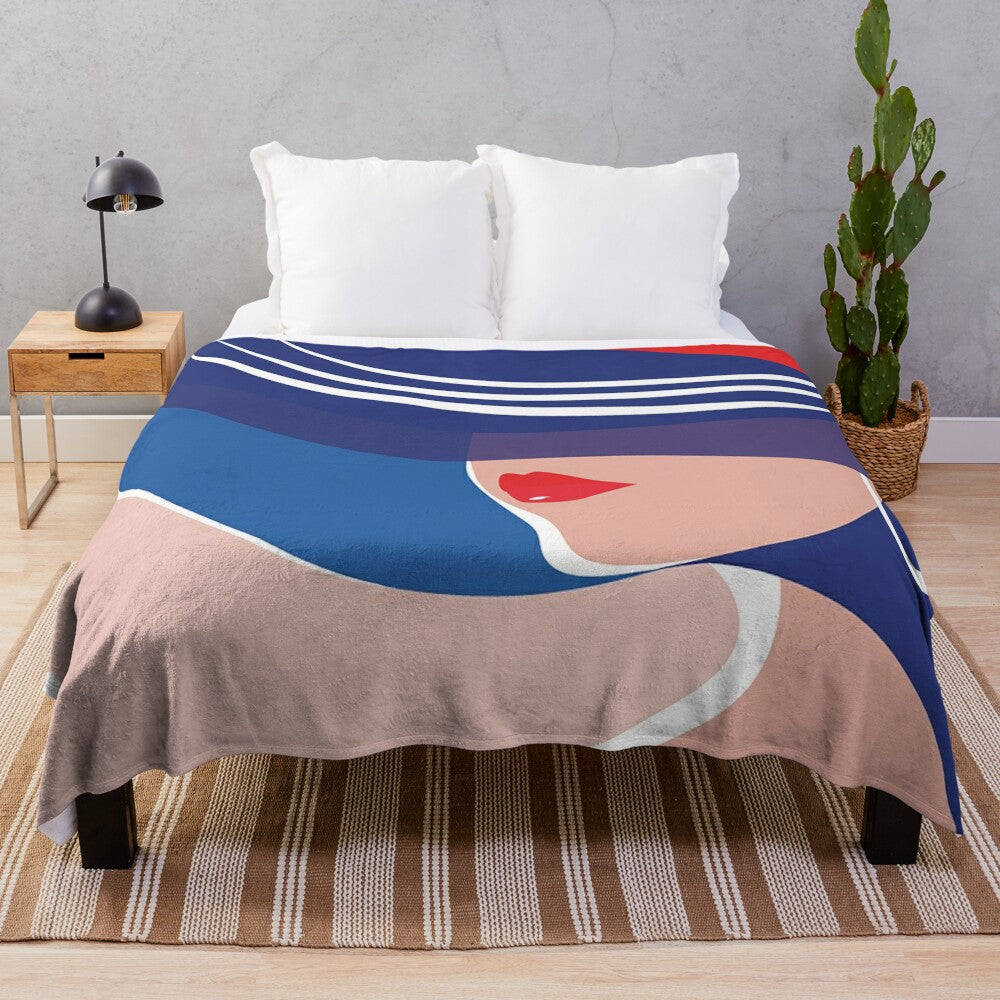 Vogue-inspired plush blanket featuring a fashion illustration print