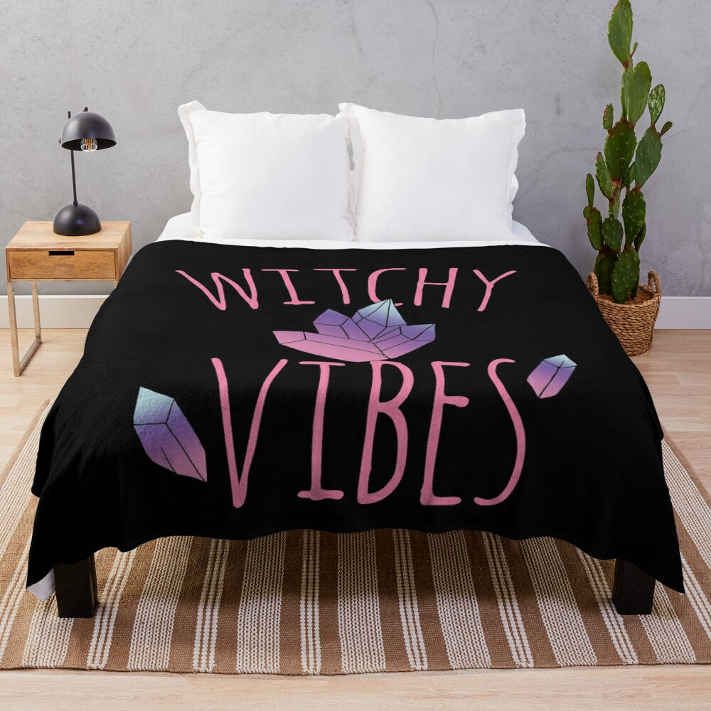 Soft and cozy plush blanket with witchy vibes for a boho, spiritual home