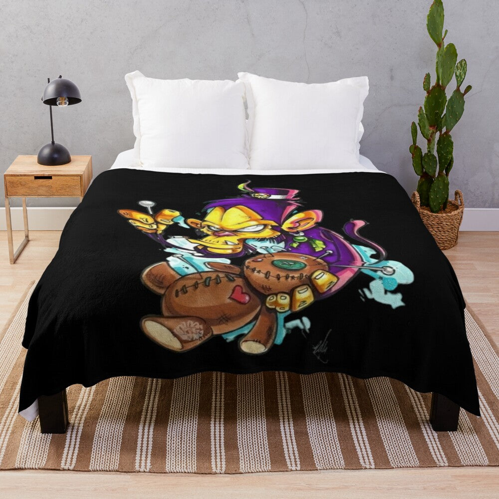 Cozy plush blanket featuring shaka ponk-inspired monkey artwork and nature-inspired design