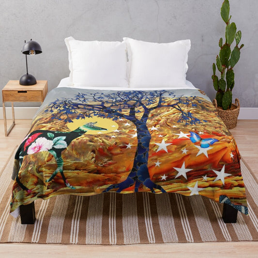 Magical tree plush blanket with nature-inspired design