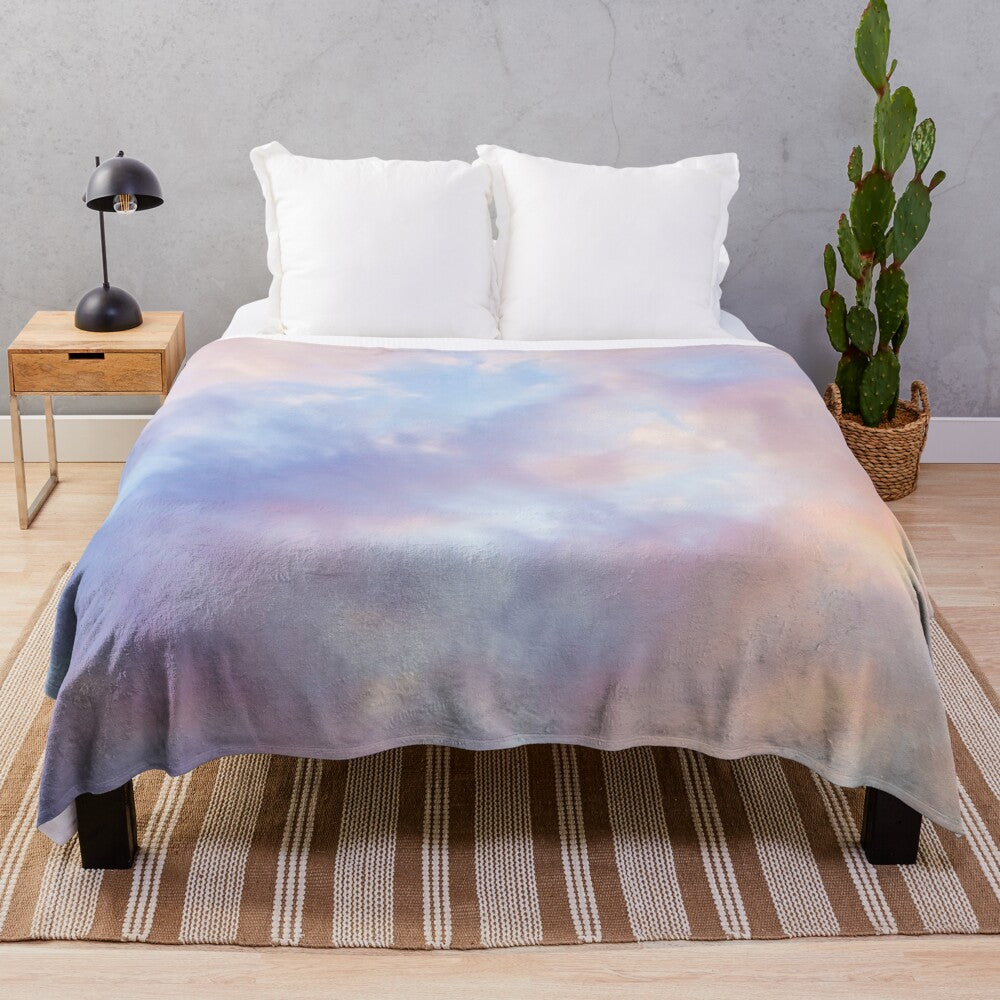 Soft and plush pink sky-themed blanket