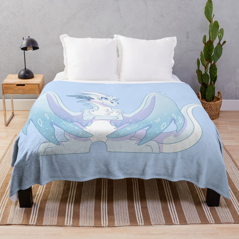 Wings of Fire-inspired winter-themed dragon plush blanket