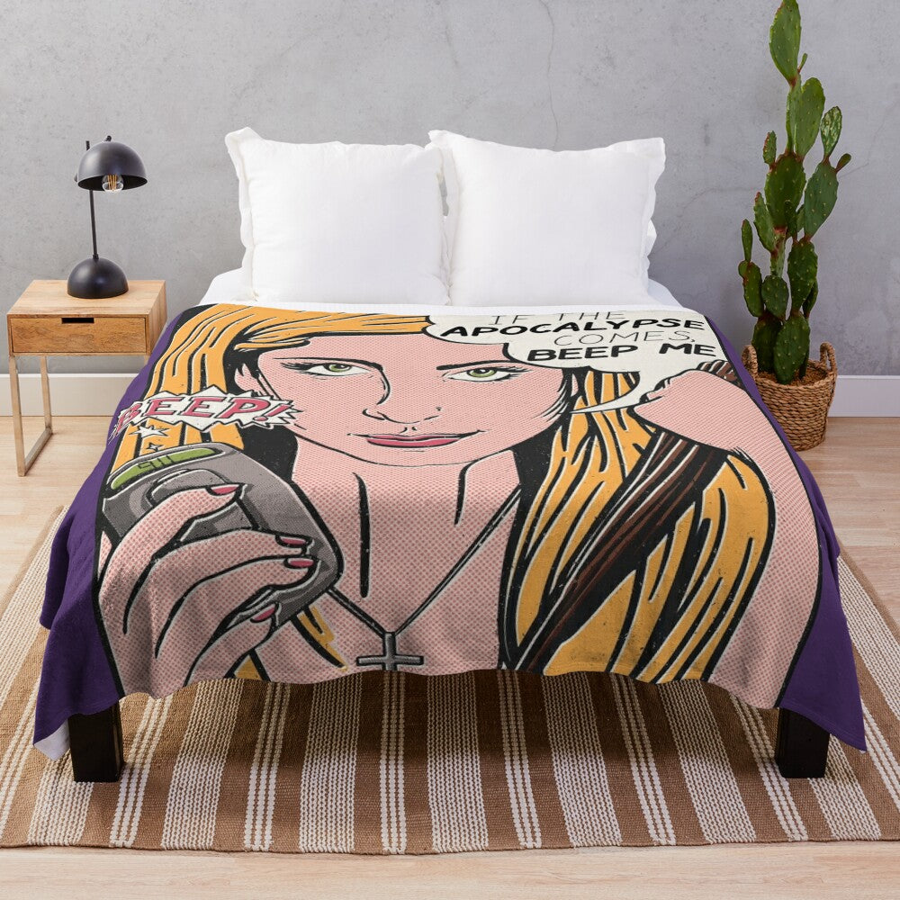 Colorful pop art style plush blanket featuring Buffy the Vampire Slayer characters