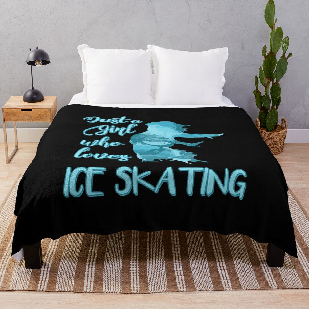 Watercolor ice skating plush blanket with figure skating design