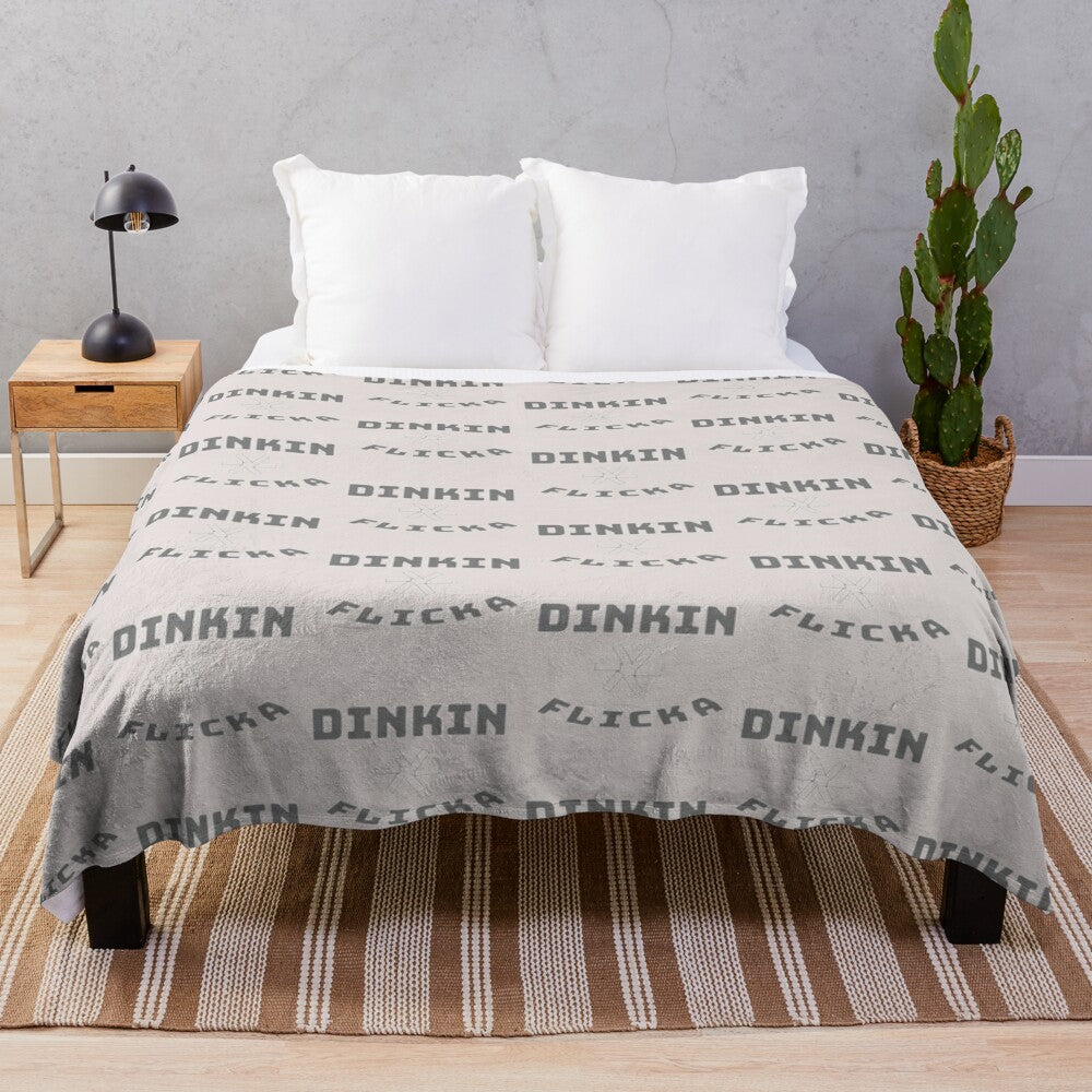 Dinkin Flicka inspired plush blanket featuring a cozy movie-themed design