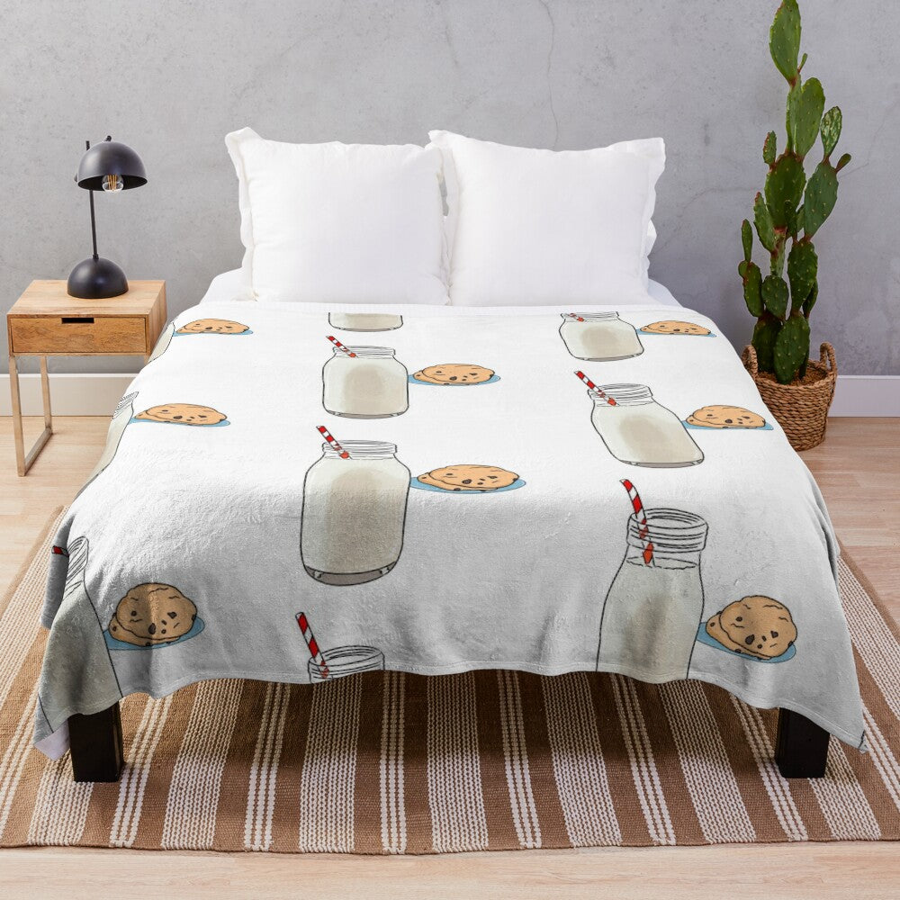 Soft and plush milk and cookies themed blanket