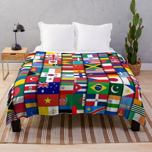 60 Country Flags Plush Blanket - Educational Geography Gift