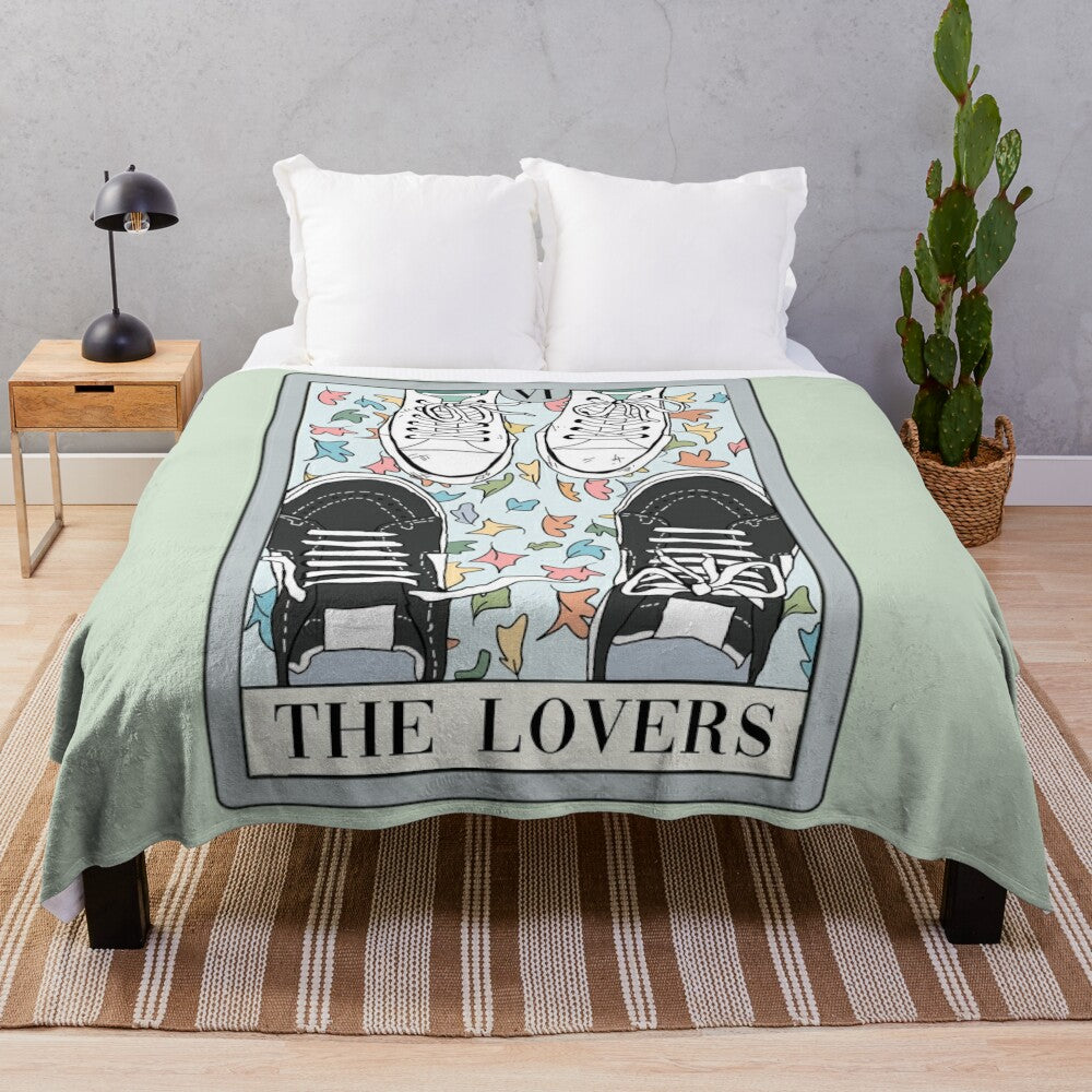 Heartstopper inspired plush blanket featuring tarot card design with Nick and Charlie