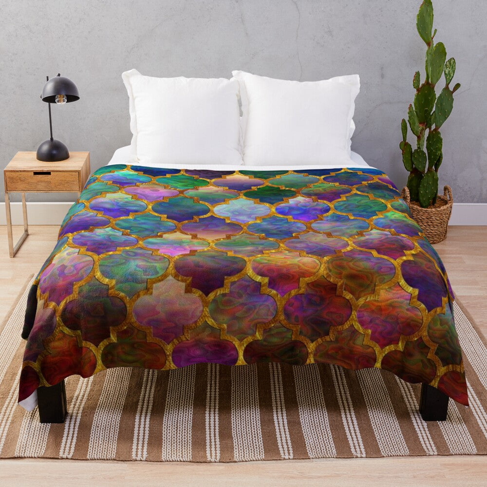 Colorful moroccan mosaic pattern plush blanket