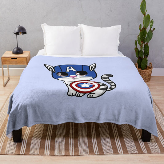 Cute cartoon cat superhero plush blanket